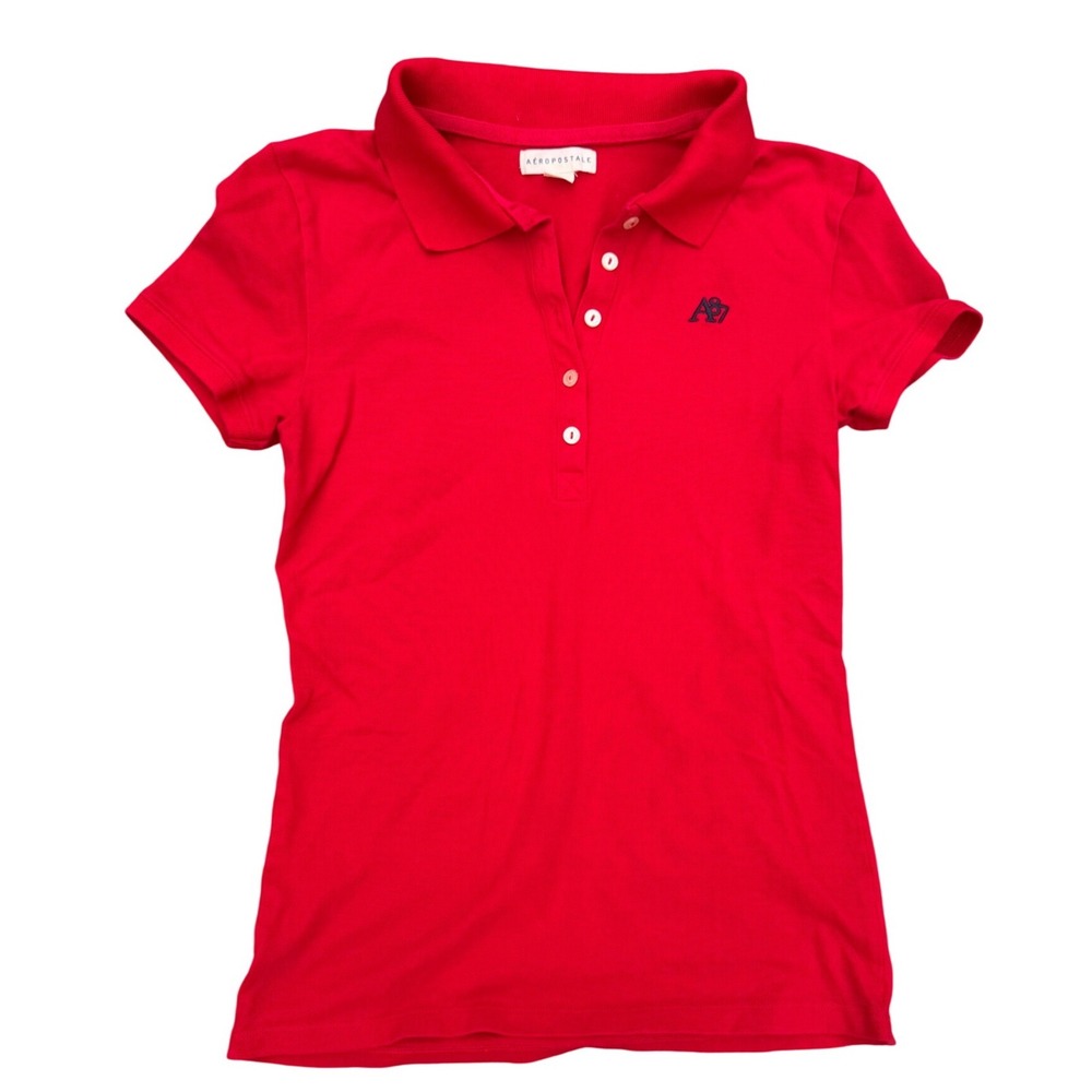 Aeropostale‎ Womens Red Short Sleeve A87 Logo Pique Polo Shirt Size Medium